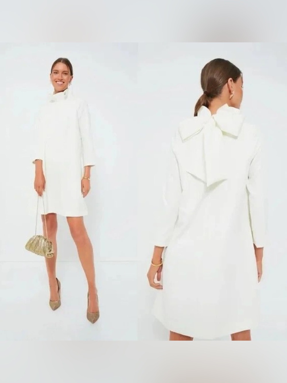 NWT Tuckernuck White Daphne Dress sz XL Extra Large 3/4 Sleeve Back Bow $198
